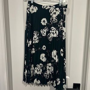 DKNY green floral pleated midi skirt